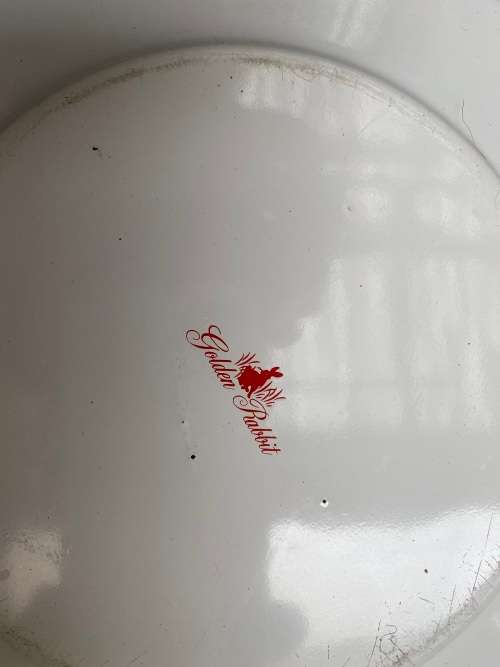 golden rabbit enamelware red stripe plates lot of 4