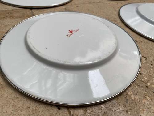 golden rabbit enamelware red stripe plates lot of 4