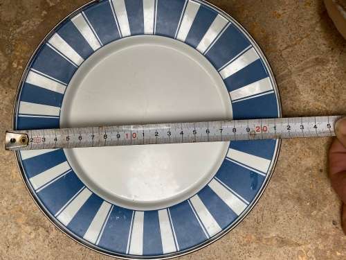 golden rabbit enamelware blue stripe plates lot of 4