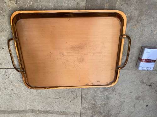 vintage copper tray antelope engraved  with handles