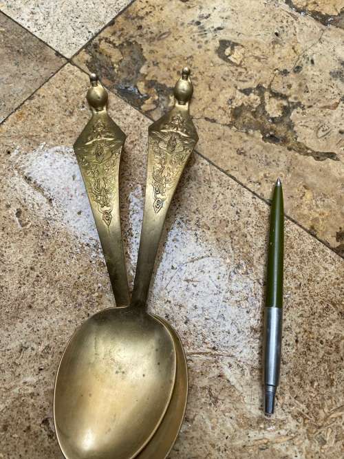 Vintage Serving Spoon spoons Brass Siam Thai Style Strong Old Brass Collectible pair