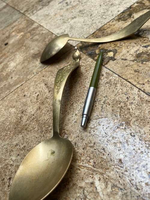 Vintage Serving Spoon spoons Brass Siam Thai Style Strong Old Brass Collectible pair