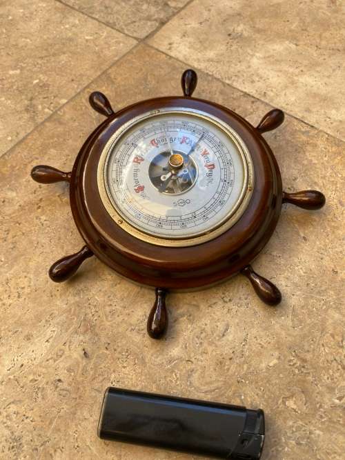 vintage sundo barometer ships wheel nautical , made in Germany