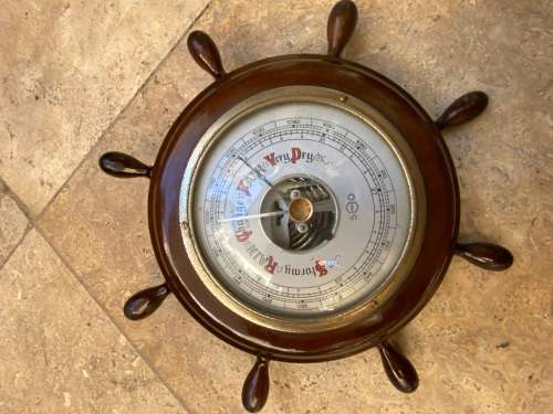 vintage sundo barometer ships wheel nautical , made in Germany