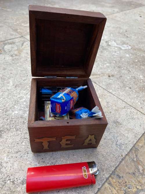 checkers minis  My little shop mini lot of 15 in vintage wooden tea box with elephant brass inlay
