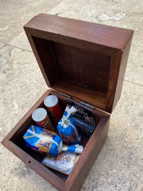 checkers minis  My little shop mini lot of 15 in vintage wooden tea box with elephant brass inlay