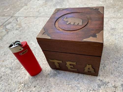 checkers minis  My little shop mini lot of 15 in vintage wooden tea box with elephant brass inlay