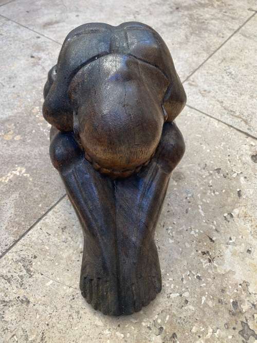 vintage weeping crying buddha wood figurine sculpture
