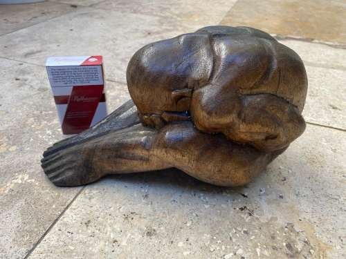 vintage weeping crying buddha wood figurine sculpture