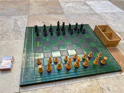 vintage chess set wooden pieces