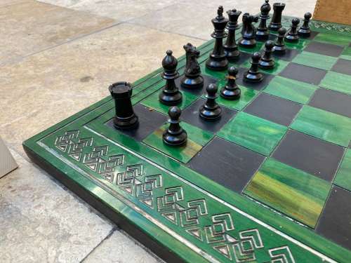 vintage chess set wooden pieces