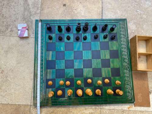 vintage chess set wooden pieces