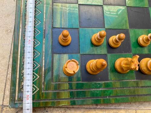 vintage chess set wooden pieces