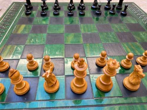 vintage chess set wooden pieces
