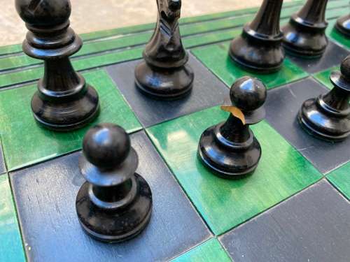 vintage chess set wooden pieces