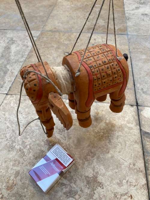 vintage articulated wooden wood elephant puppet
