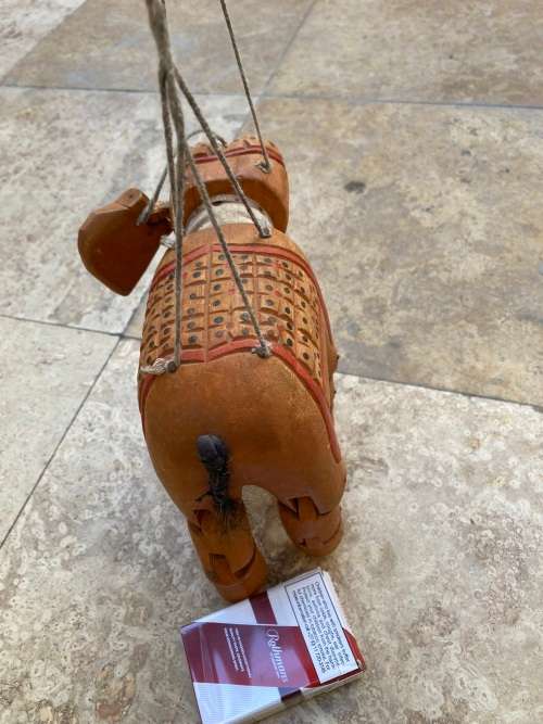vintage articulated wooden wood elephant puppet