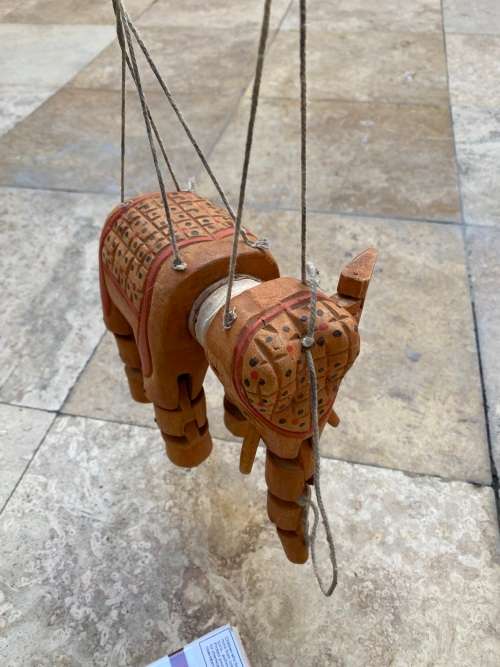 vintage articulated wooden wood elephant puppet