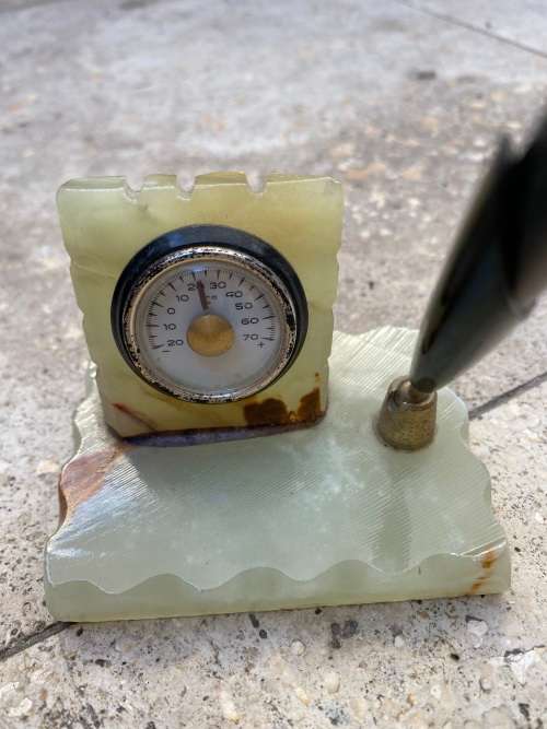 vintage onyx pen holder with thermometer temperature guage