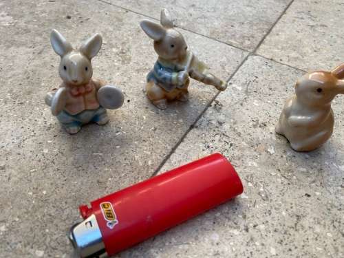 3 x  bunny rabbit band musicians porcelain china ceramic animal figurines figures