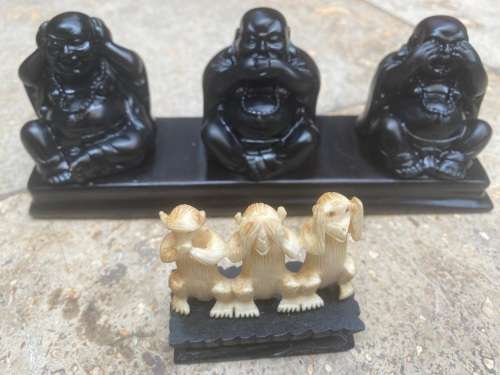 Three Wise Buddha Hear Speak See No Evil Black Resin Statue Sculpture Ornament 3 wise monkey friends