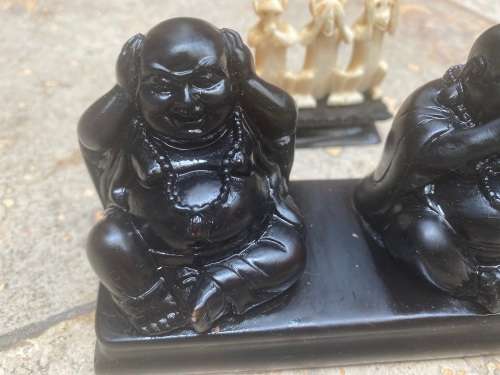 Three Wise Buddha Hear Speak See No Evil Black Resin Statue Sculpture Ornament 3 wise monkey friends