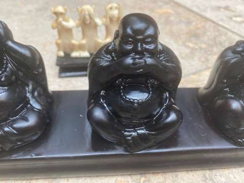 Three Wise Buddha Hear Speak See No Evil Black Resin Statue Sculpture Ornament 3 wise monkey friends