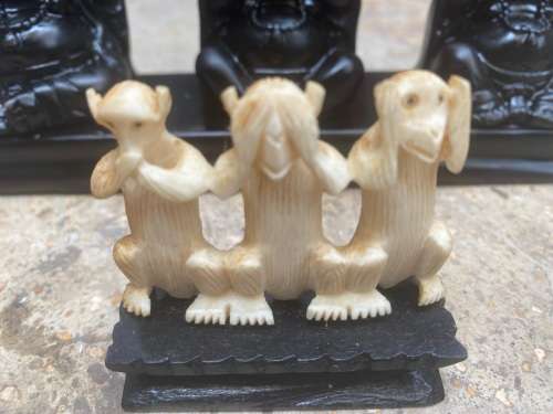 Three Wise Buddha Hear Speak See No Evil Black Resin Statue Sculpture Ornament 3 wise monkey friends