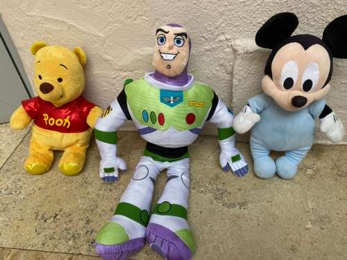 buzz lightyear , mickey mouse + winnie the pooh disney doll lot