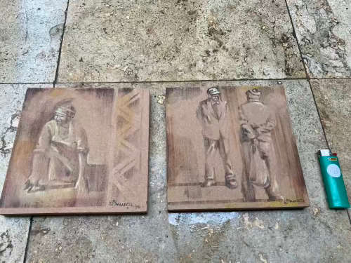 artist  BOYCE MAGANDELA pair signed on board 180 x 180