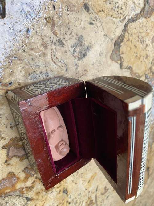vintage mother of pearl trinket box with baby jesus