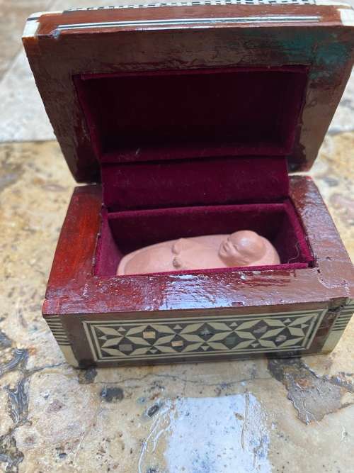 vintage mother of pearl trinket box with baby jesus