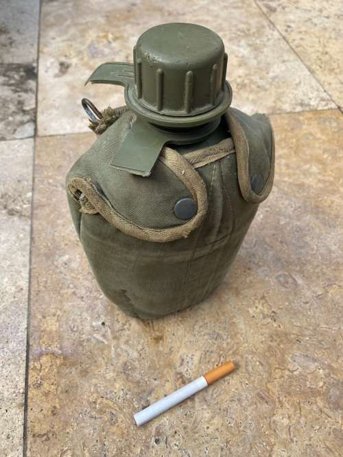 vintage army water bottle in pouch