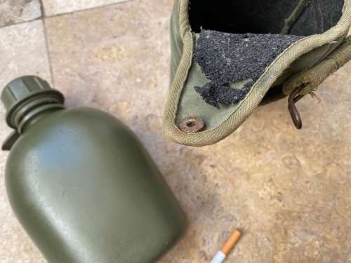 vintage army water bottle in pouch