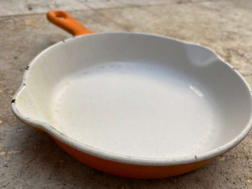 Le Creuset Skillet #16 Orange Enamel Cast Iron France Double Spout Frying Pan
