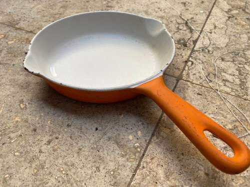 Le Creuset Skillet #16 Orange Enamel Cast Iron France Double Spout Frying Pan