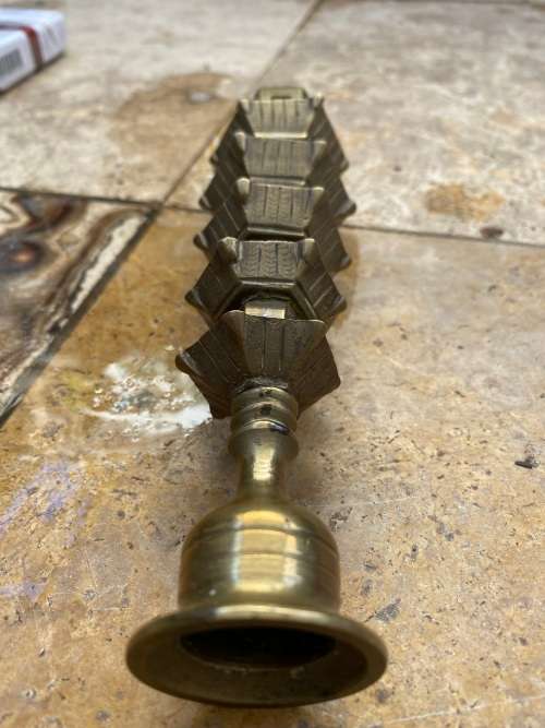 vintage brass pagoda incense holder and pagoda candle stick holder pair