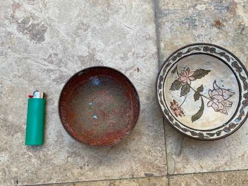 vintage footed brass bowl pair