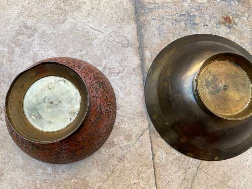 vintage footed brass bowl pair