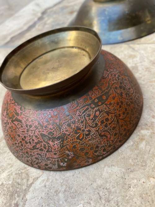 vintage footed brass bowl pair