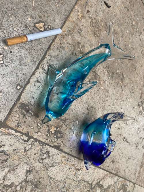vintage murano glass dolphin pair