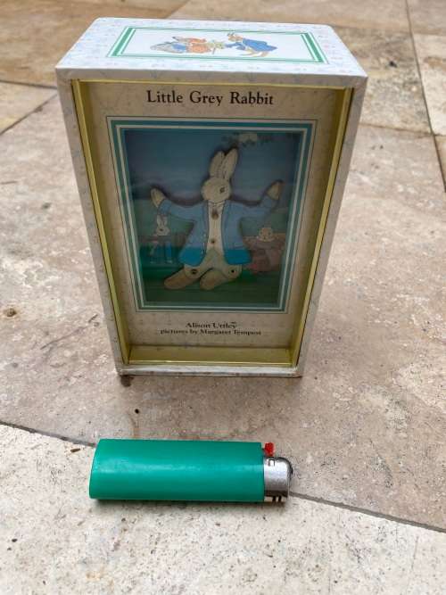 vintage little grey rabbit music dancing wind up box by Sankyo