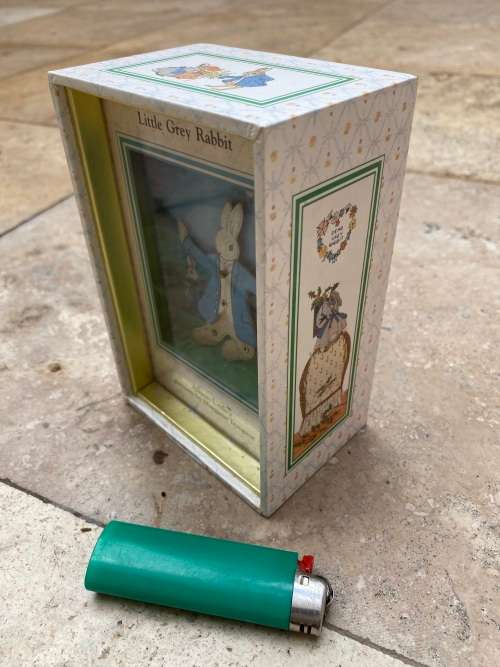 vintage little grey rabbit music dancing wind up box by Sankyo