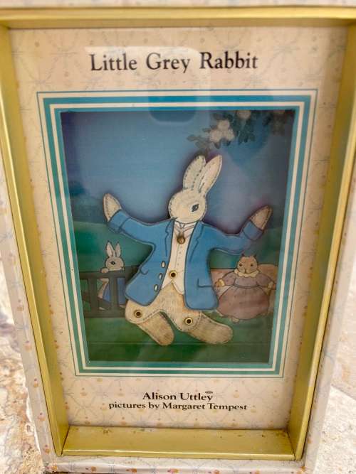 vintage little grey rabbit music dancing wind up box by Sankyo