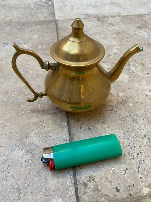 vintage small brass engraved teapot tea pot made in India