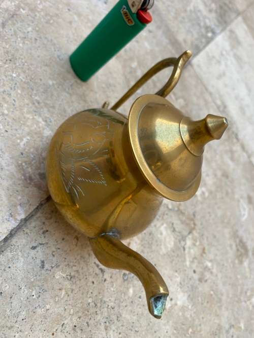 vintage small brass engraved teapot tea pot made in India