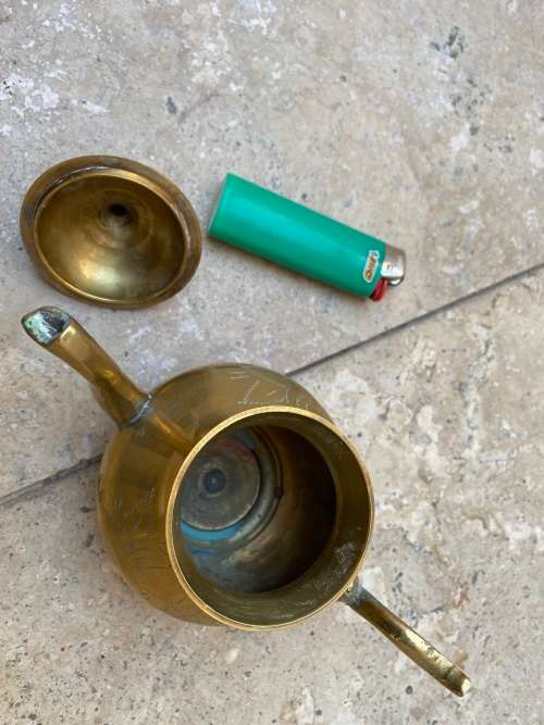 vintage small brass engraved teapot tea pot made in India