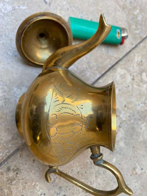 vintage small brass engraved teapot tea pot made in India