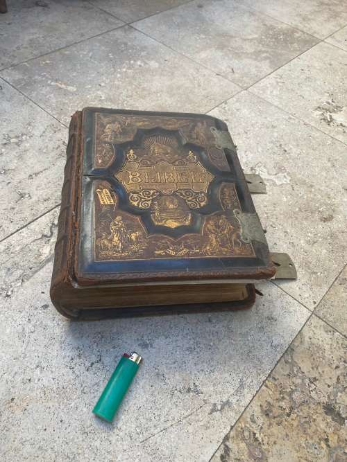 antique vintage extra large old  Holy bible 1910 with metal hinges