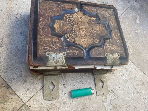 antique vintage extra large old  Holy bible 1910 with metal hinges